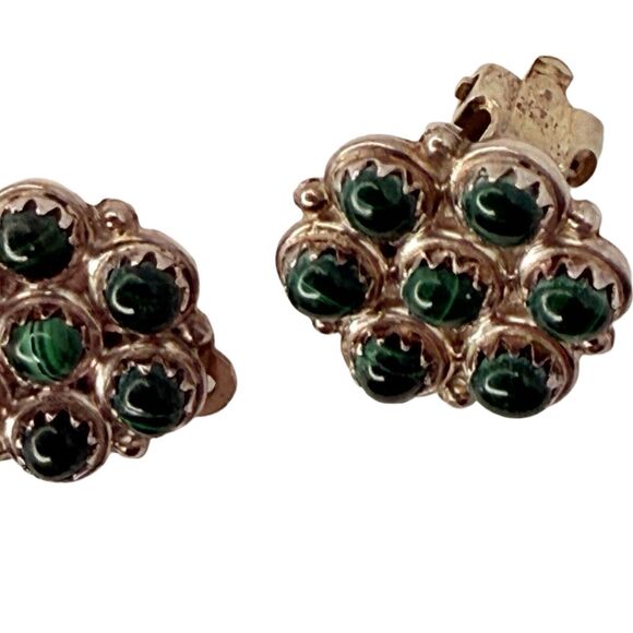 Native American Green Malachite 925 Sterling Silver Earrings Rare Carol Allapowa - Picture 5 of 14
